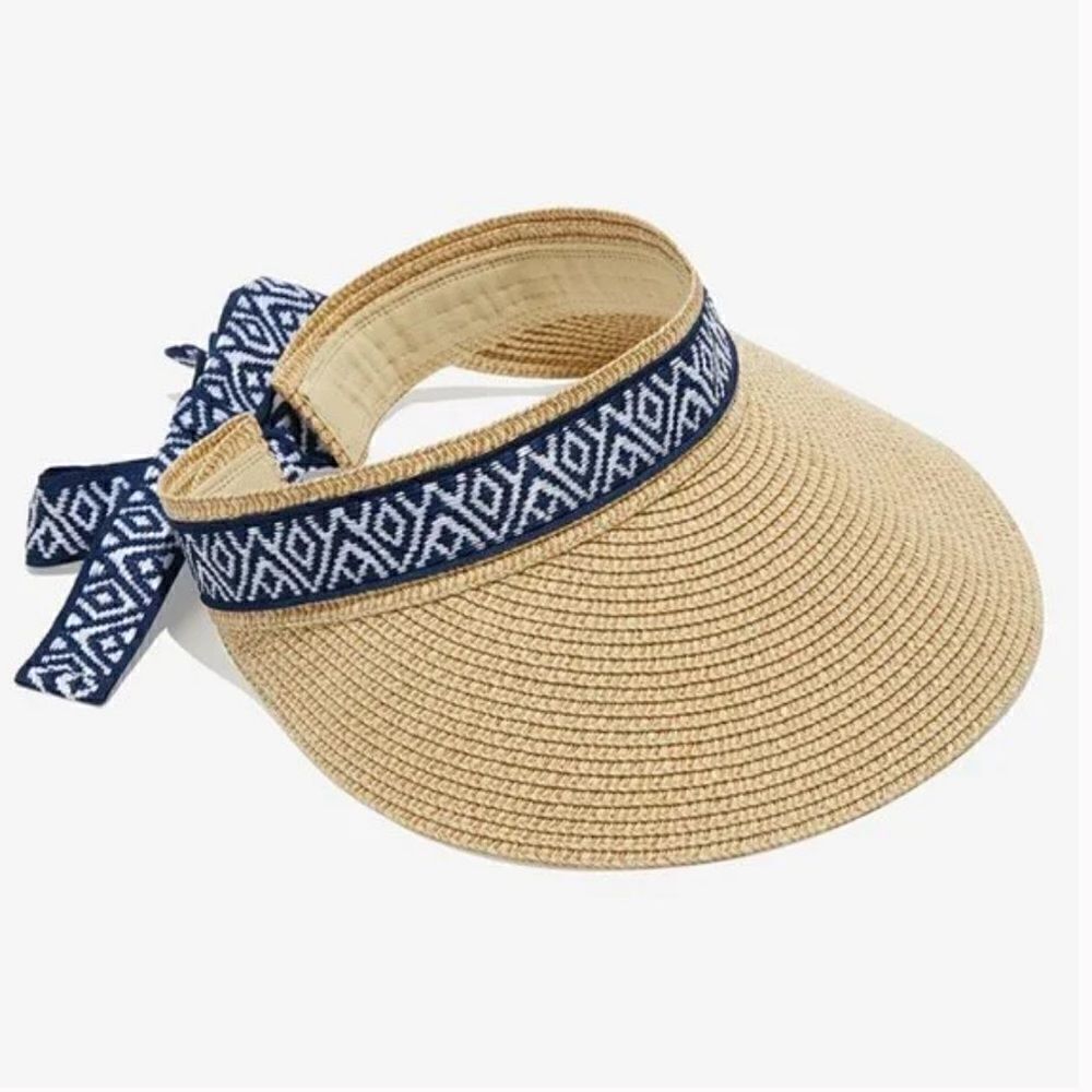 Sea & Grass NEW Woven Sun Visor With Blue Adjustable Tie